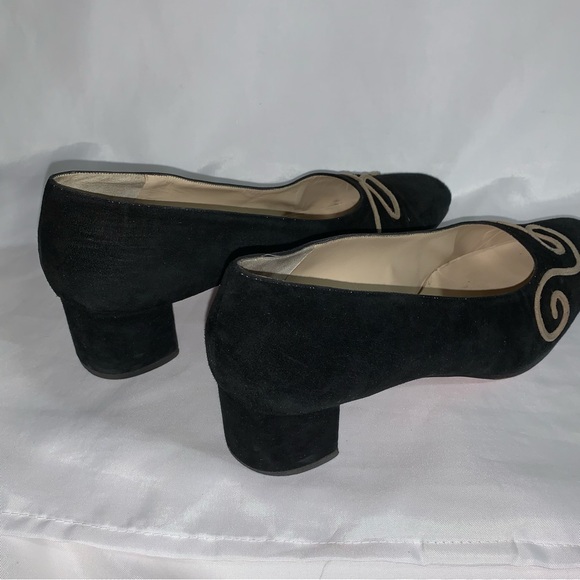 vintage CHRISTIAN LOUBOUTIN size 39.5 black suede block heel PUMPS - Picture 6 of 11